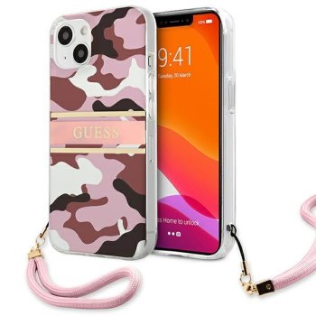 Guess iPhone 13 Case Camouflage Strap Pink