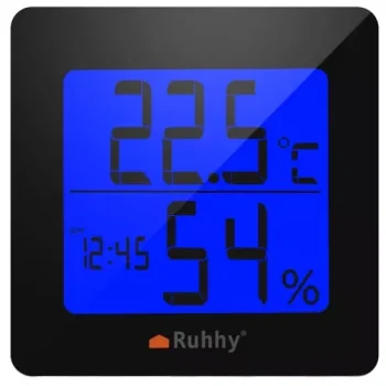 Ruhhy 19161 Thermometer and Hygrometer with Clock, Black/White