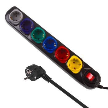 Maclean MCE509 B Power Strip, 6 Outlets, with Switch, 1.5m, Black