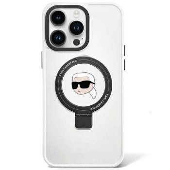 Apple iPhone 15 Pro Max 6.7" Karl Lagerfeld Ring Stand Karl Head MagSafe Case Cover (KLHMP15XHMRSKHH), White