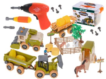 Set 2in1 with children's tools in farm style + figures