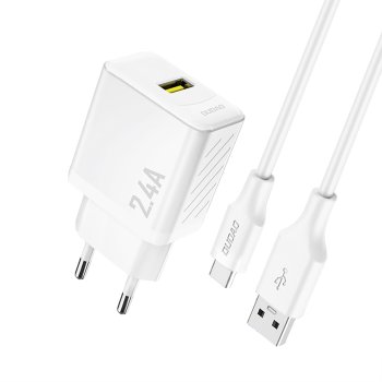 Dudao A23TEU 2.4A GaN USB-A Wall Charger with USB-A - USB-C Cable - White