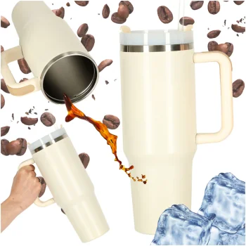 Thermal Mug with Straw and Handle, 1200ml, Cream