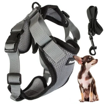 Pressure-Free Harness with Leash for Small Dogs, Size S, Grey