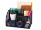 Black Metal Mesh Desk Organizer with Drawer, 6 Compartments