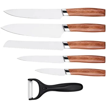 Kitchen Knife Set with Peeler, 6 Pieces, Stainless Steel, Silver