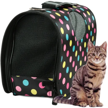 Large pet carrier bag for dogs and cats, black with dots