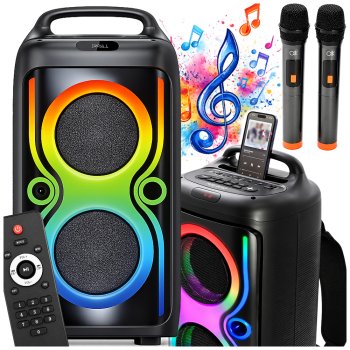 Bezvadu Bluetooth skaļrunis 06401 ar FM radio, USB, AUX, Karaoke un mugursomas funkciju, Melns