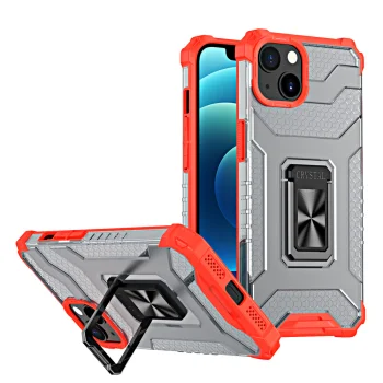 Crystal Ring Case Rugged Armor Cover for iPhone 13, Red