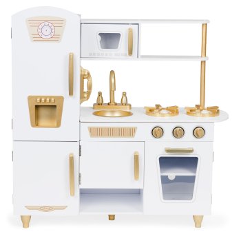 Large wooden play kitchen for children with fridge and phone, ECOTOYS, white-gold