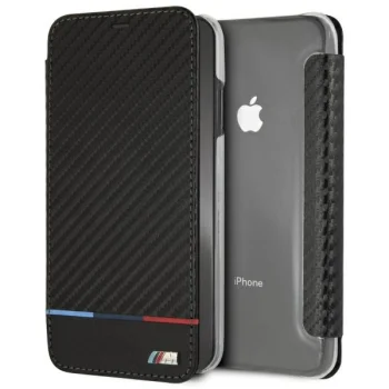 BMW Carbon Tricolor Stripe iPhone XS Max Folio Bookcase, Black