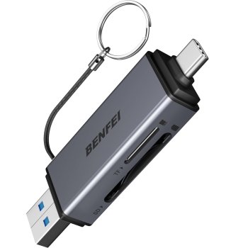 Benfei 2-in-1 USB-C / USB-A 3.0 Card Reader for SD / Micro SD, Black