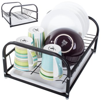 Dish Drying Rack with Metal Tray, Black