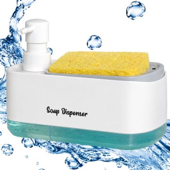 Dish Soap and Hand Soap Dispenser with Sponge Holder, White