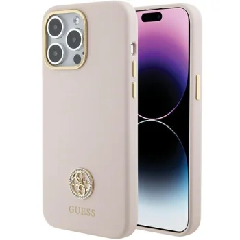 Guess iPhone 15 Pro Max Case Silicone Logo Strass 4G, Pink