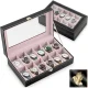 Watch Box Massido MS-710 for 12 Watches with Glass Lid, Black and Salmon