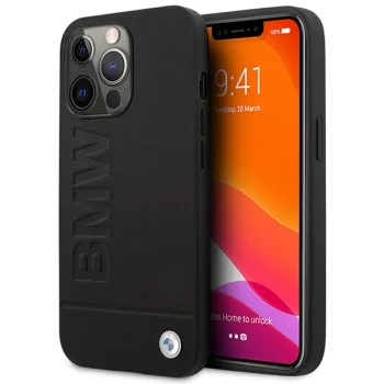 BMW Signature Logo Imprint MagSafe dėklas iPhone 14 Pro 6.1", juodas (BMHMP14LSLLBK)