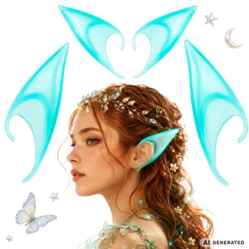 Artificial Elf Ears, Glow in the Dark, Silicone, Green-Blue