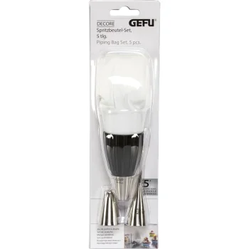 Gefu DECORE 14330 5-Piece Pastry Bag Set, White / Silver