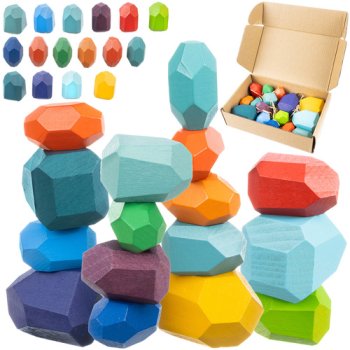 Wooden Balancing Blocks Kruzzel 26323, 16 pcs Montessori Stacking Stones for Kids
