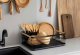 One-tier dish drying rack with removable tray and wooden handles black
