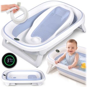 Nukido Nk-279 Foldable Baby Bathtub with Thermometer and Insert White/Blue