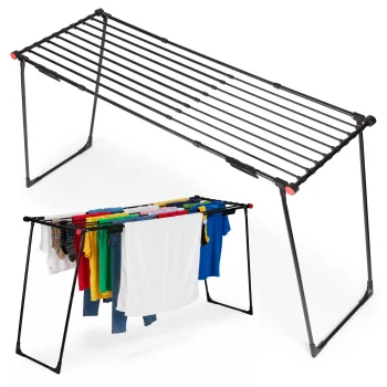 Expandable Clothes Drying Rack ModernHome 19m Telescopic Folding Laundry Stand, black