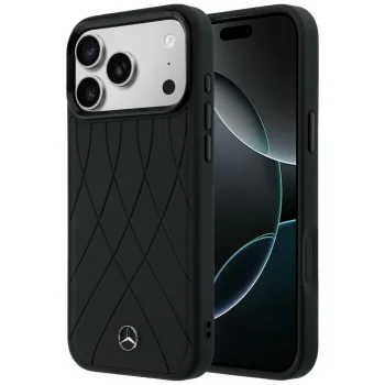 Mercedes Leather with Crossed Lines MagSafe Case for iPhone 17 Pro Max, Black