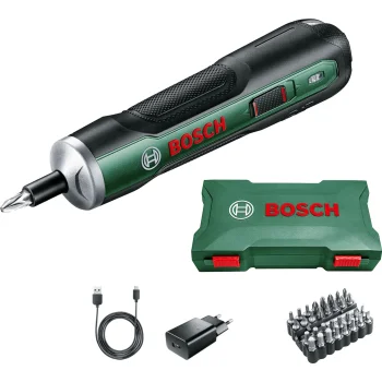 Bosch PushDrive Cordless Screwdriver, 3.6 V, 1.5 Ah, with 32-Piece Bit Set