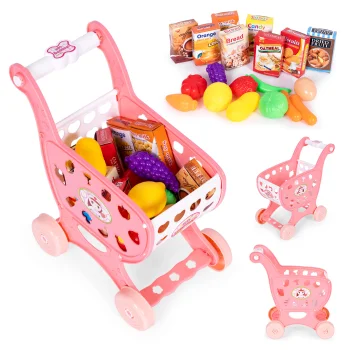 Multistore Kids Shopping Cart with 18 Accessories, Pink