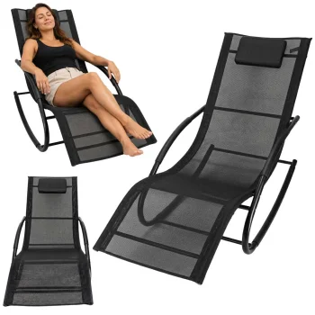 Luaro Rocking Garden Sun Lounger with Headrest, Black
