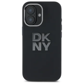 DKNY iPhone 16 Case Liquid Silicone Metal Logo, Black