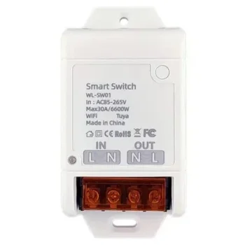 Tuya Smart Wi-Fi Switch Relay, 30A, AC 100-240V, 6600W, White