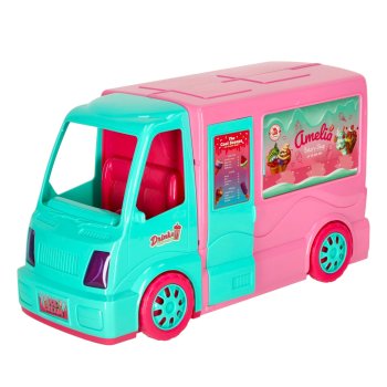 2-in-1 Doll Camper Van & Ice Cream Food Truck Playset with Doll, 21 pcs
