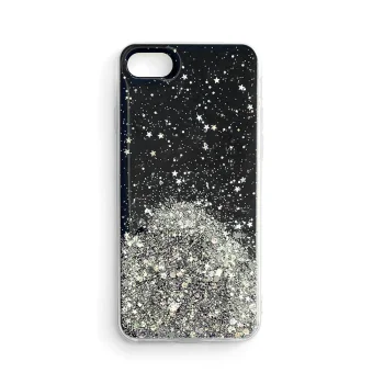 Dėklas iPhone 13 Pro Star Glitter su blizgučiais, juodas