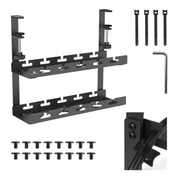 Maclean MC-104 B Under-Desk Cable Organizer, 2 Levels, Black