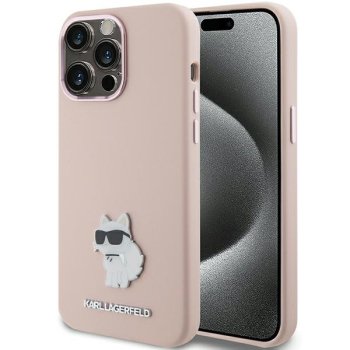 Apple iPhone 15 Pro 6.1" Karl Lagerfeld Silicone Choupette Metal Pin Case Cover, Pink