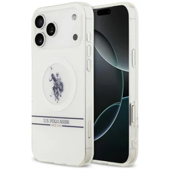 U.S. Polo Assn. iPhone 17 Pro Max Case DH and Bottom Stripe Logo MagSafe, White