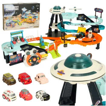 Multilevel Space Car Track with Steering Wheel and Cars