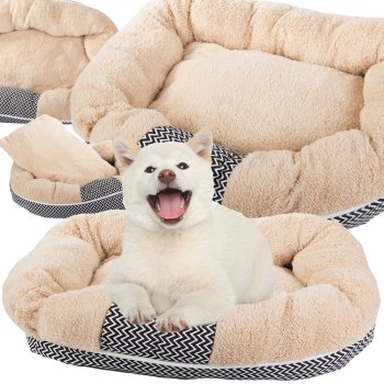 Soft plush dog bed with removable cushion, fluffy