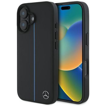 Apple iPhone 16 6.1" Mercedes MB Blue Line Leather MagSafe Case Cover, Black