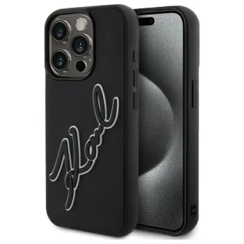 Karl Lagerfeld 3D Rubber Signature Case for iPhone 15 Pro, Black