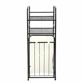 Šaurais veļas grozs ar 2 plauktiem 54L, melns rāmis, smilškrāsas