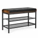 Shoe Bench with Quilted Faux Leather Seat and 2 Shelves ModernHome 80x30x50 cm