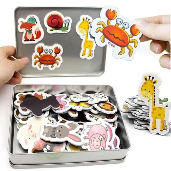 Animal Fridge Magnets in English, 40 Pcs in Metal Tin