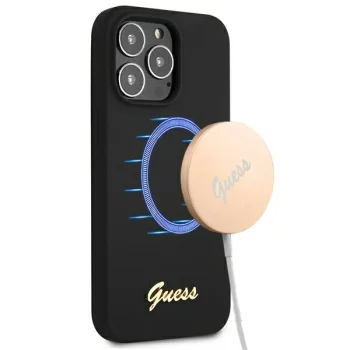 Guess Silicone Script Gold Logo Case for iPhone 13 / 13 Pro, Black