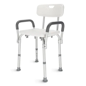 4Fizjo 1517 Adjustable Shower Chair with Backrest and Armrests, White/Grey