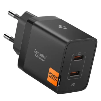 Spigen Essential EE472EU 2-port USB-C 47W GaN wall charger - black