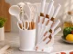 Silicone Kitchen Utensils and Knife Set with Stand, 19 Pieces, White
