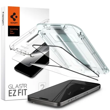 Spigen GLAS.TR EZ FIT FC Tempered Glass for iPhone 15 Pro Max (2-Pack), Black